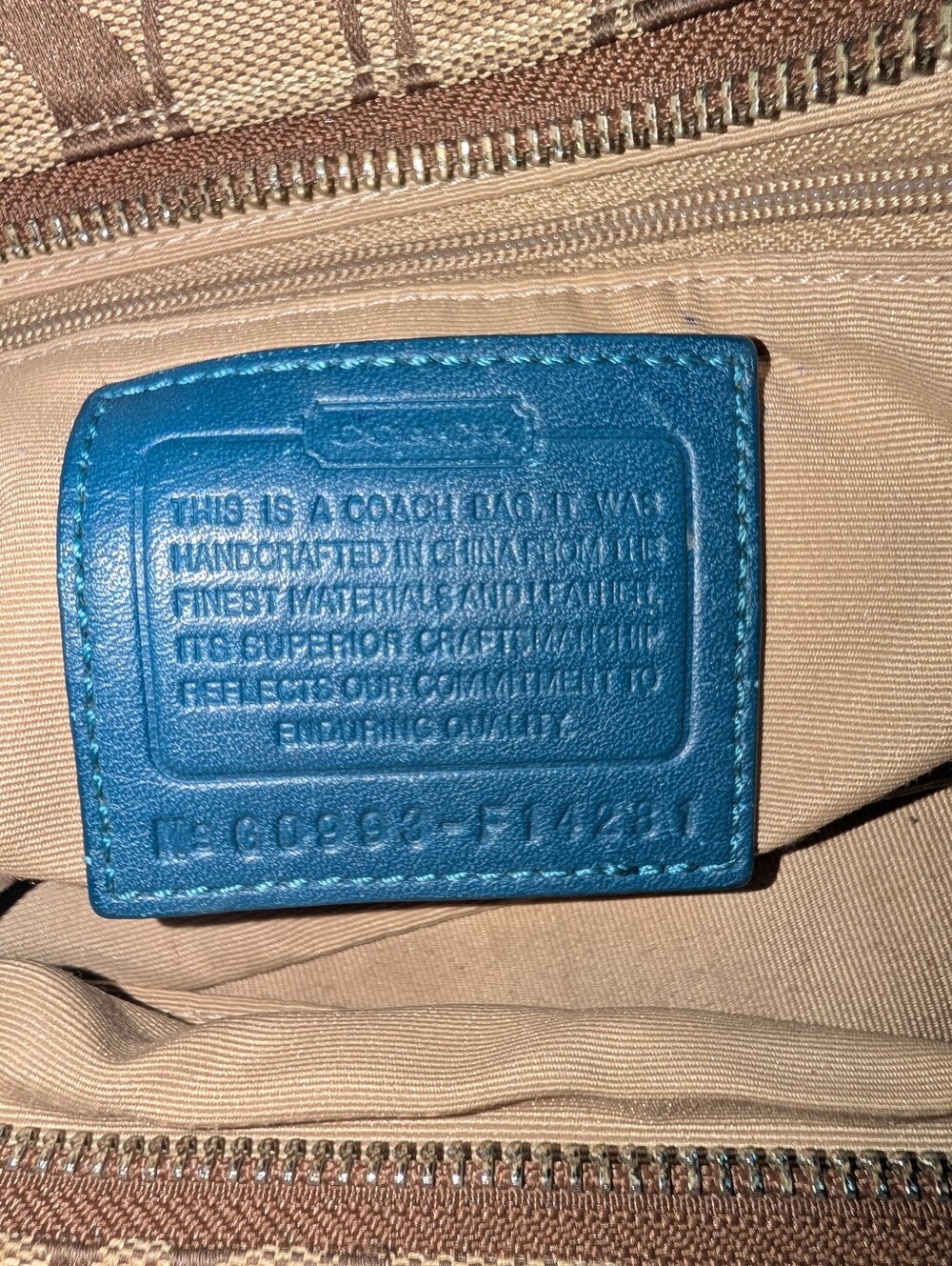 Vintage Y2k Coach Brown Signature Shoulder Bag with Teal Trim - Picture 7 of 10